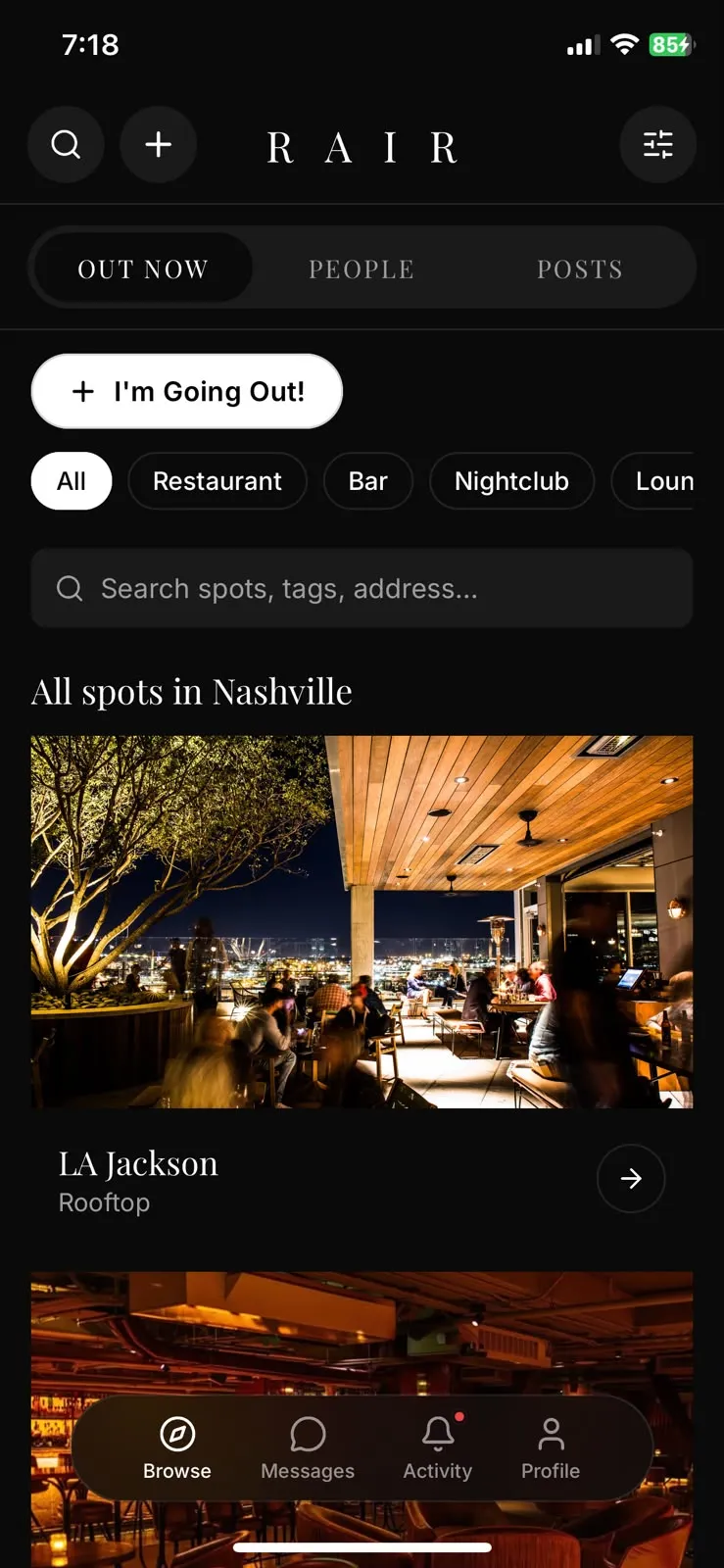 Selected Venues screen